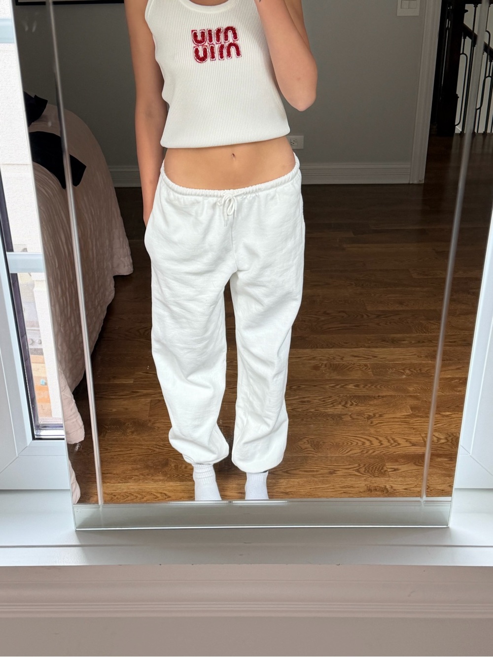 Brandy Melville White Drawstring Jogger Sweatpants